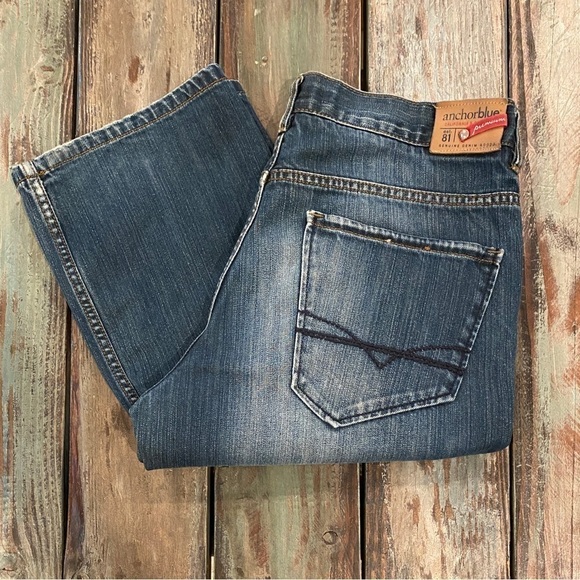 Anchor Blue 34x30 Jeans Mens Straight Leg Logo Y2K Style Hip Hop 100% Cotton - Picture 1 of 13